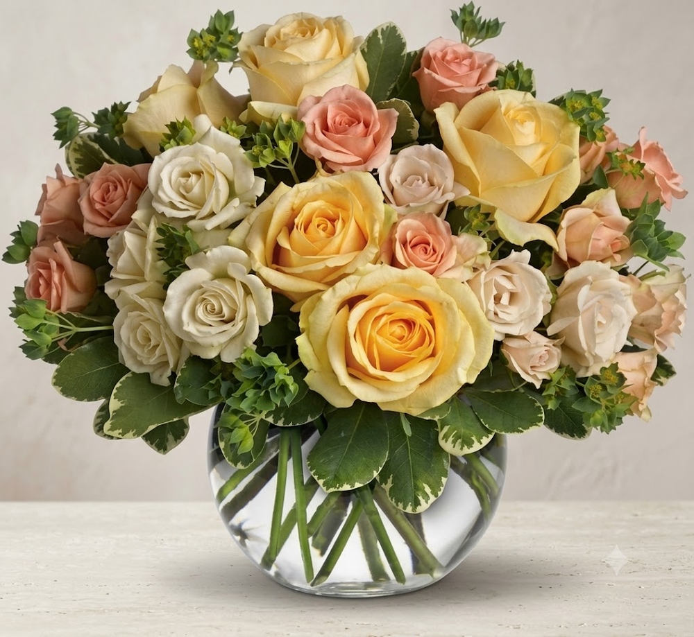Peach and Yellow Mixed Rose Bouquet