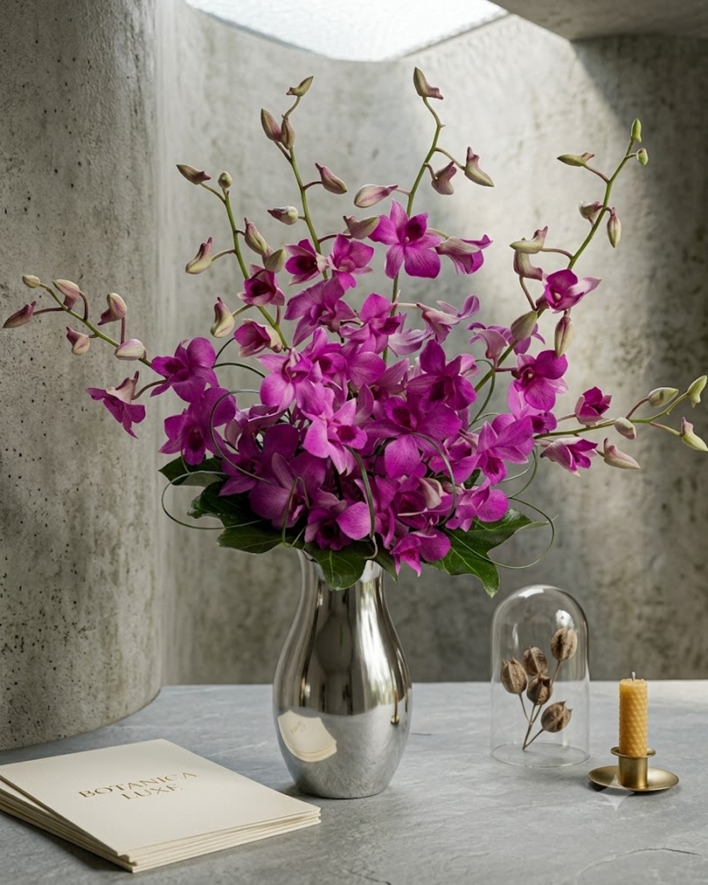Purple Dendrobium orchid in Vase