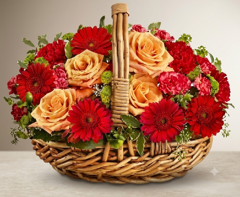 Red and Peach Flower Basket