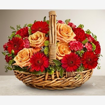 Red and Peach Flower Basket