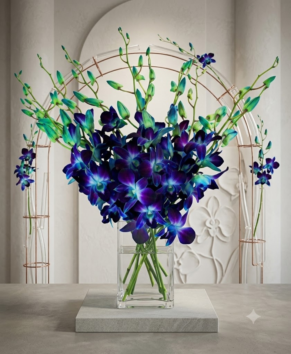 20 Blue Orchids in Vase