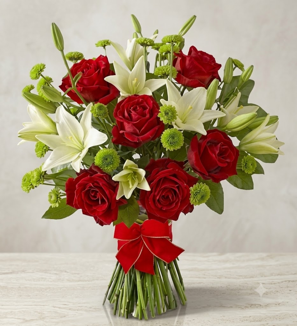 Red Roses with White Lilies Bouquet