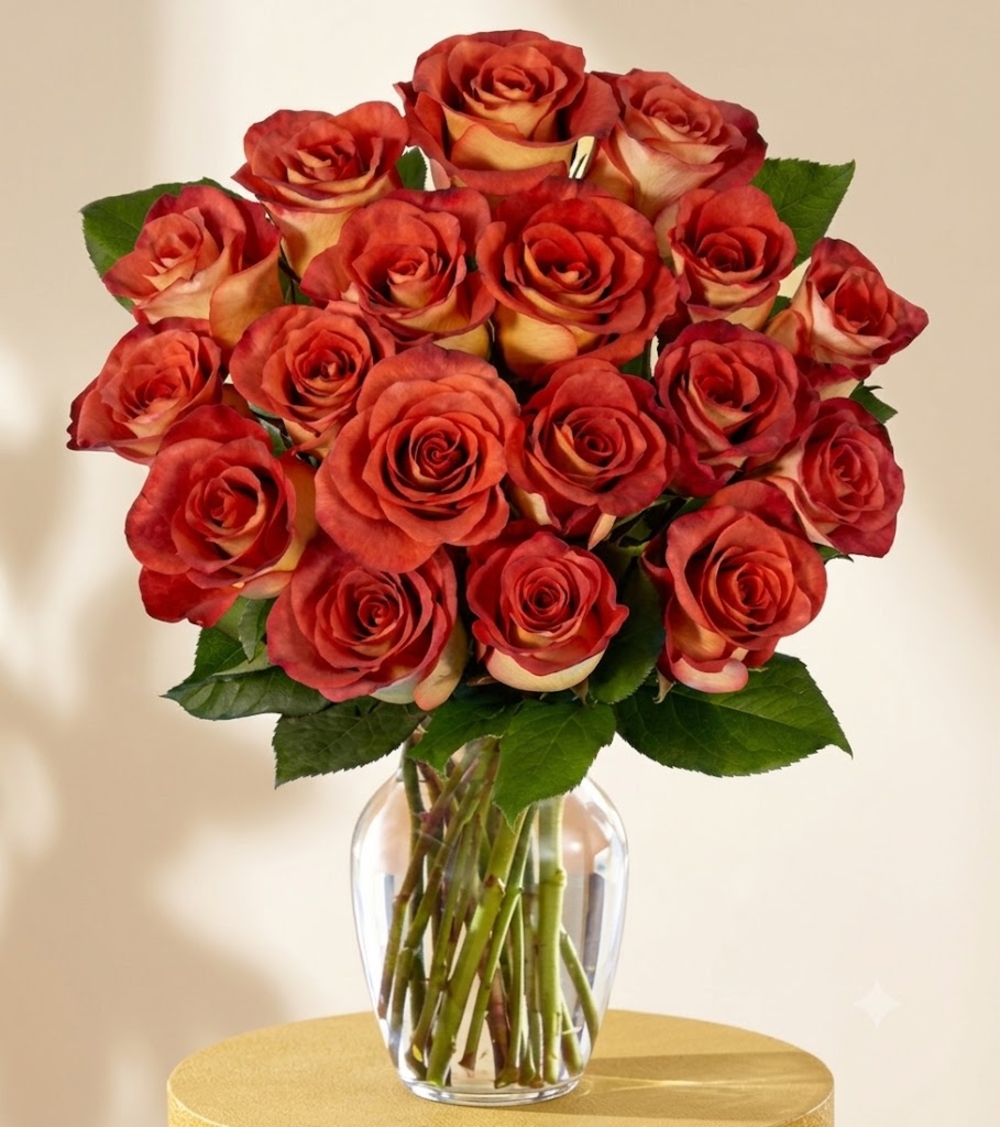 24 Orange Roses in a Vase