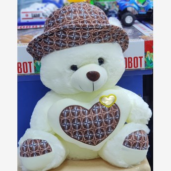 White Teddy Bear With a Design Hat (40cms)