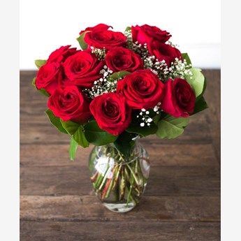 Red Roses & Glass Vase