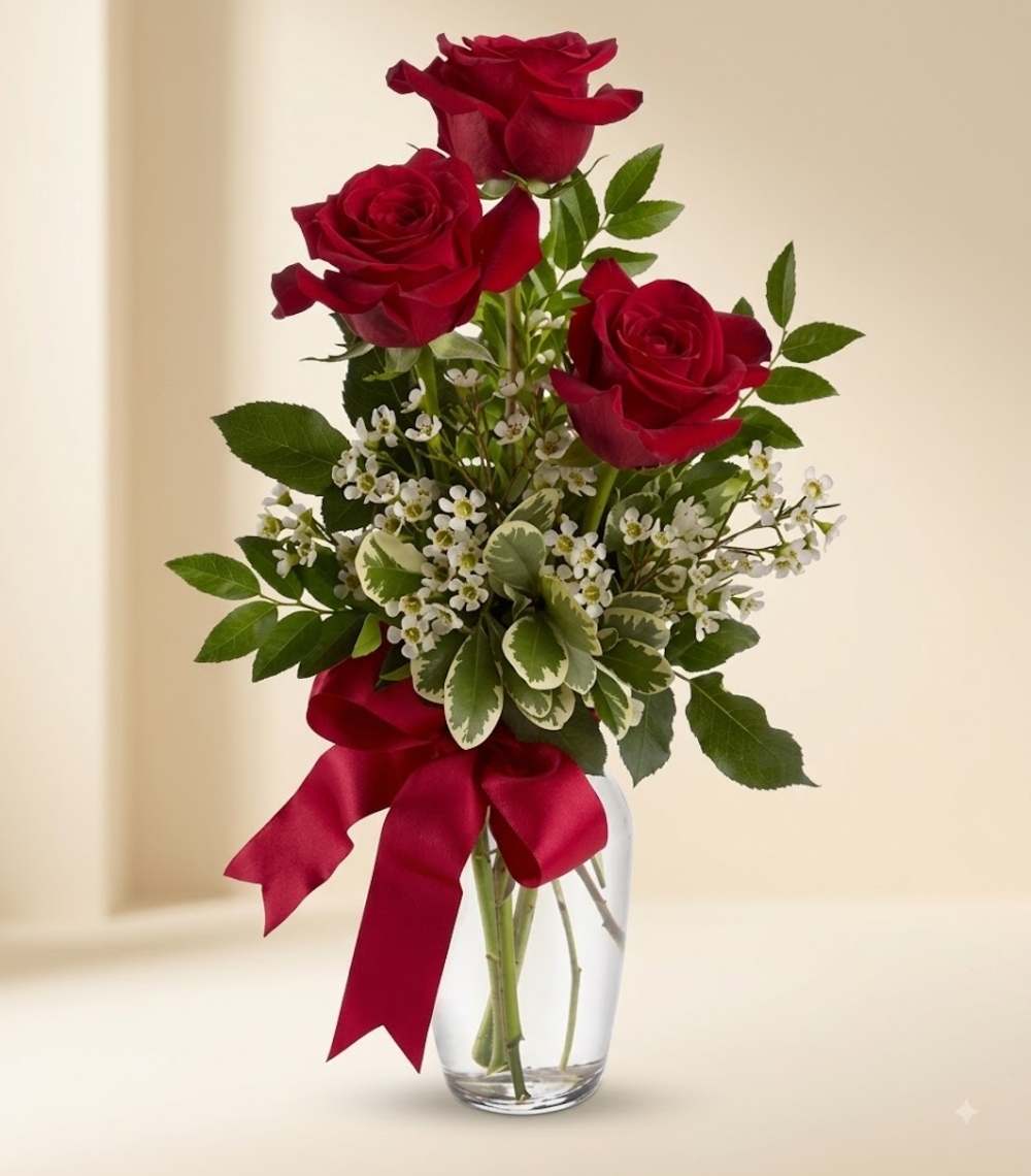 3 Red Roses with Baby’s Breath