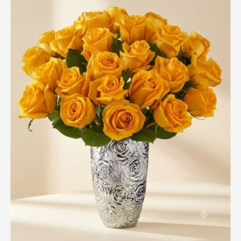 24 Yellow Roses in a Vase