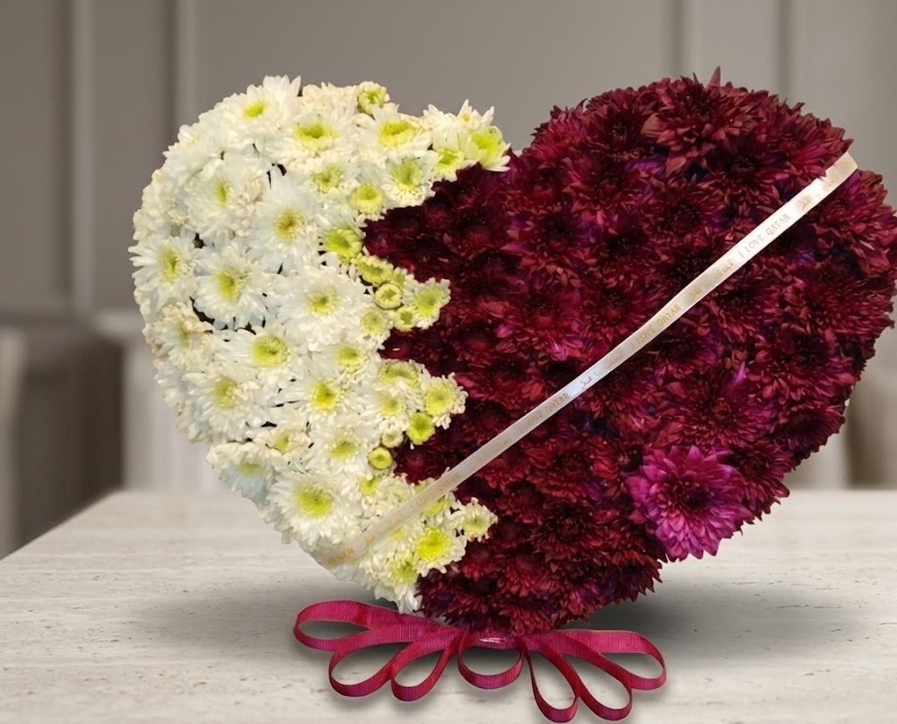 White and Burgundy Heart Flower