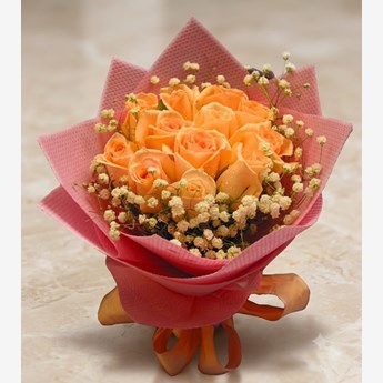 Orange Roses with Baby’s Breath Bouquet