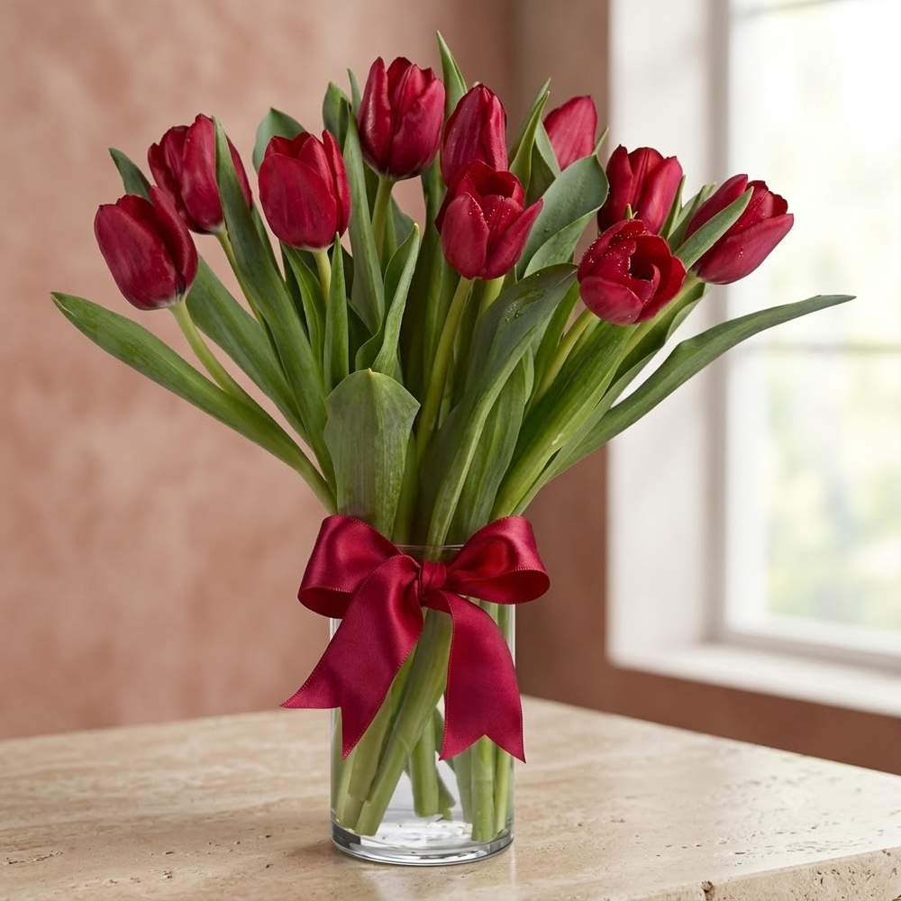 Classic Red Tulip Vase Arrangement