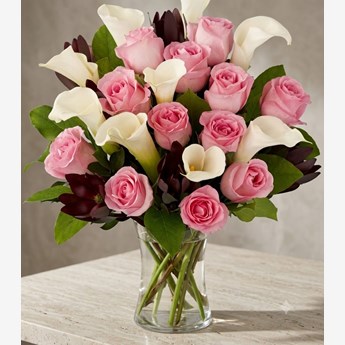 Pink Roses with White Calla Lilies Bouquet