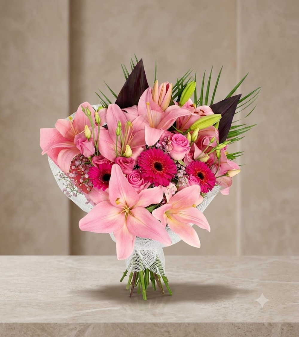 Pink Lilies, Roses and Gerberas Bouquet