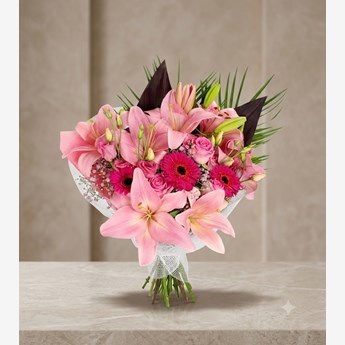 Pink Lilies, Roses and Gerberas Bouquet