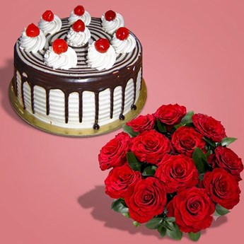 Red Rose with Chocolate Cake