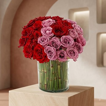 Red and Pink Rose Vase