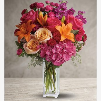 Mixed Pink, Orange and Purple Flowers Vase