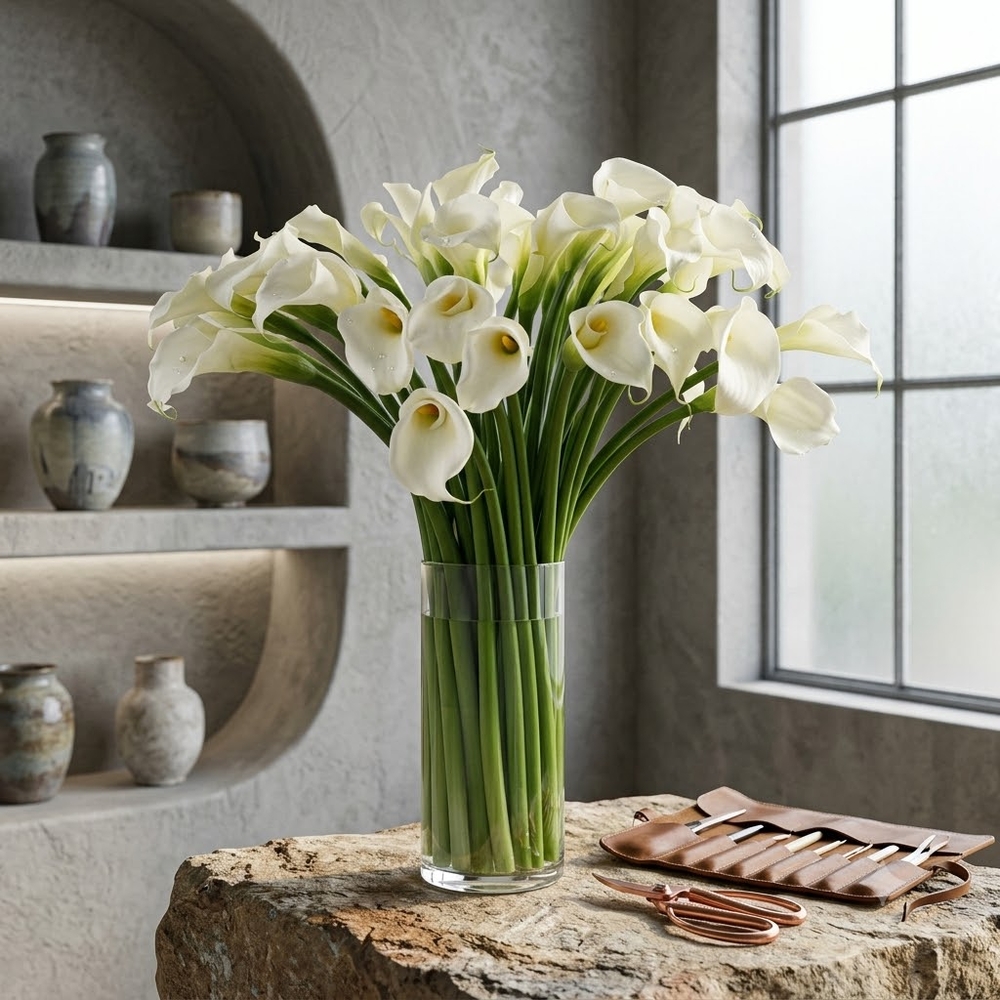 20 White Calla Lilies in Vase