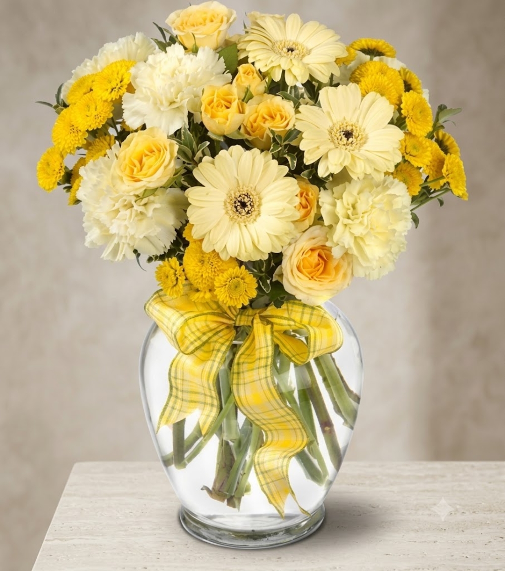 Yellow and White Mixed Flowers in Vase