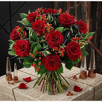 Red Roses with Berries Bouquet