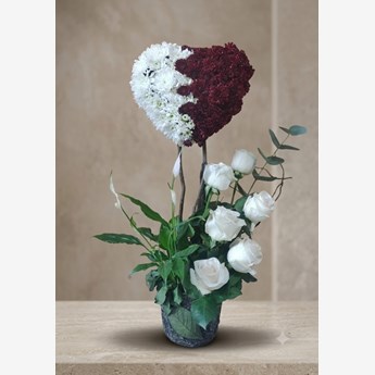 White and Burgundy Heart Flower