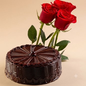 Chocolate Cake With Red Roses