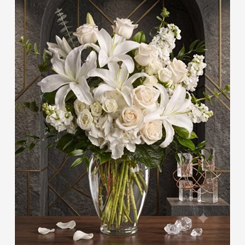 Vase with White Lilies , White Roses & White Carnations