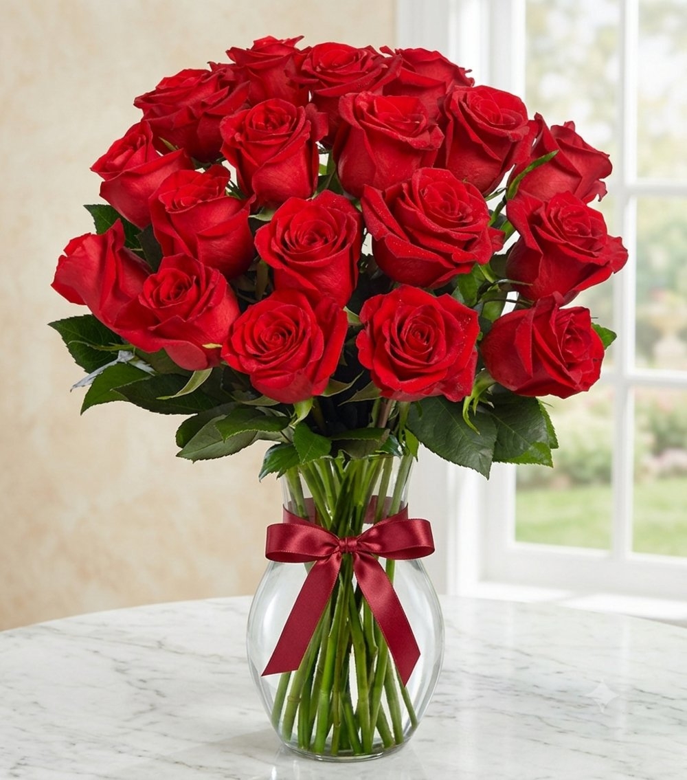 18 Red Roses in a Vase