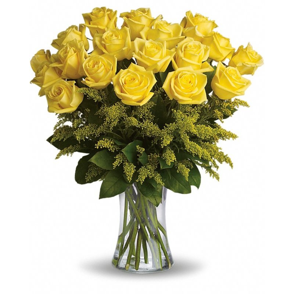 Vase with 20 Stems of Yellow Roses