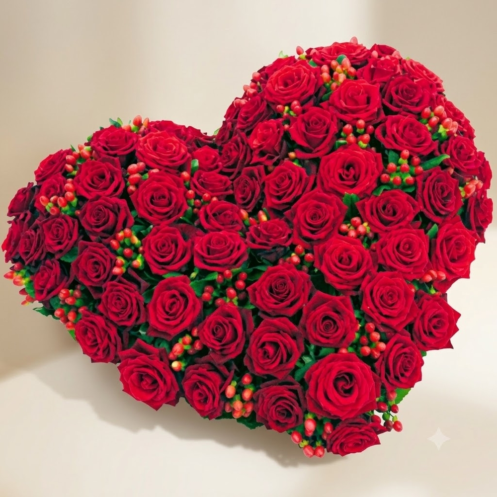 60 Heart Red Roses