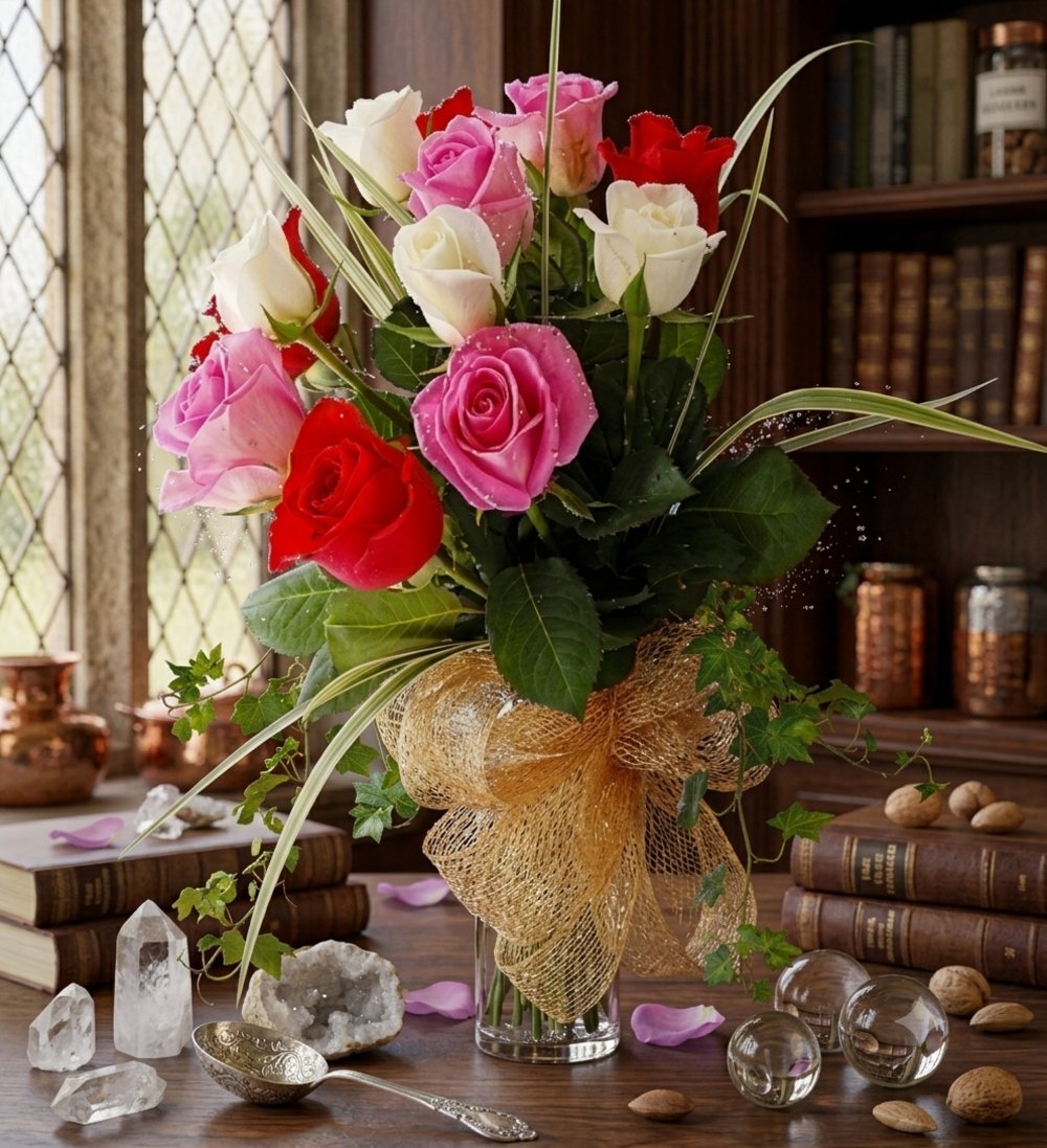 Red Pink and White Roses Bouquet