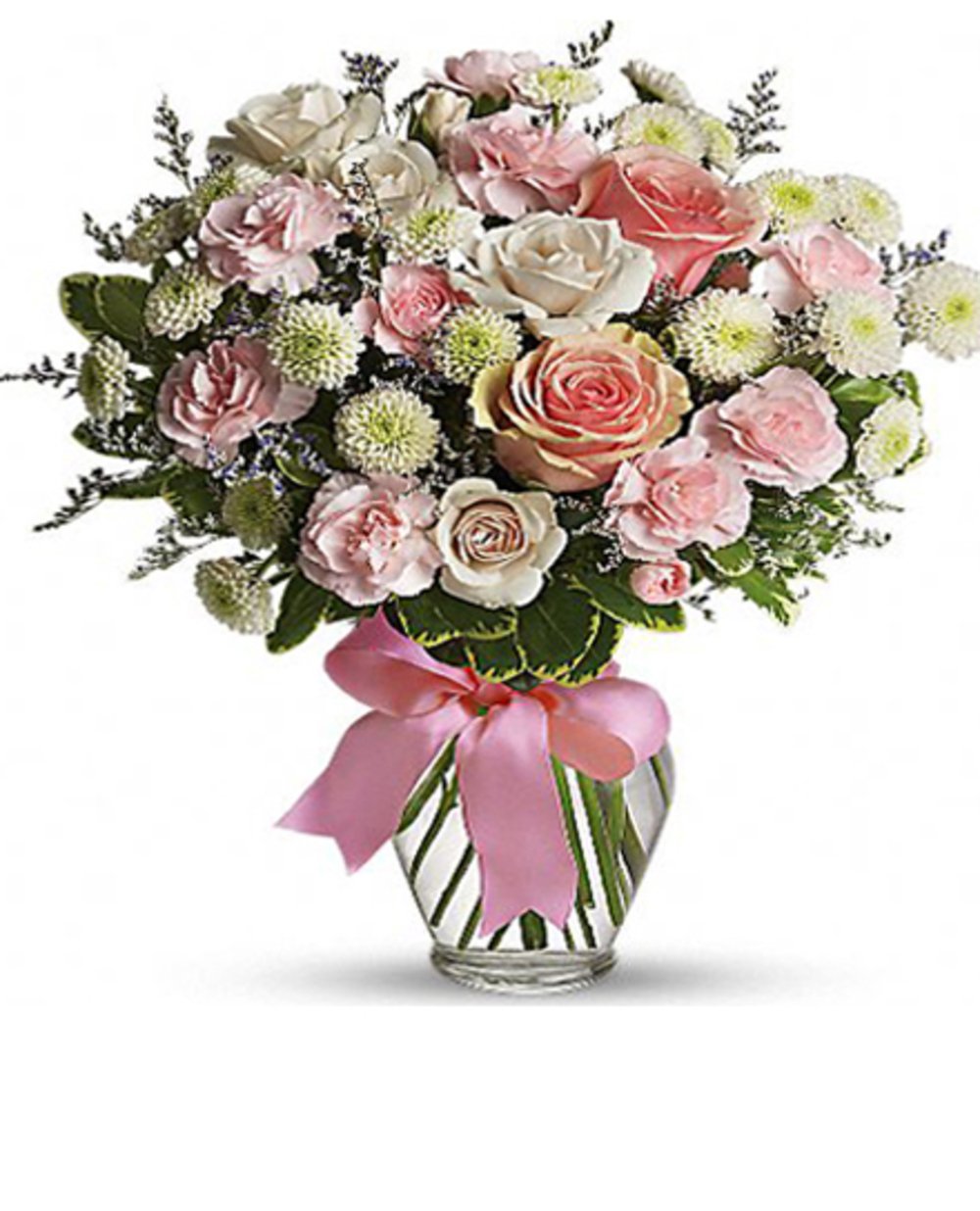 Vase with Mixed Pink & White Roses , Carnations & Crysanthimums