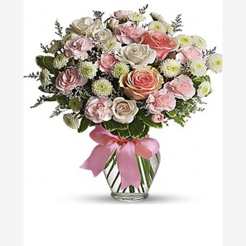 Vase with Mixed Pink & White Roses , Carnations & Crysanthimums