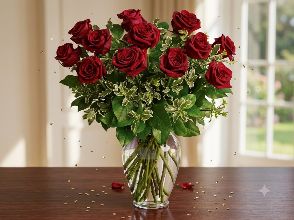 Vase with Red Roses