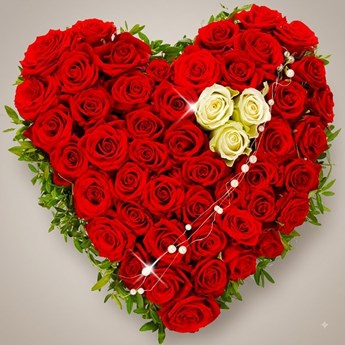Red Rose Heart with White Roses