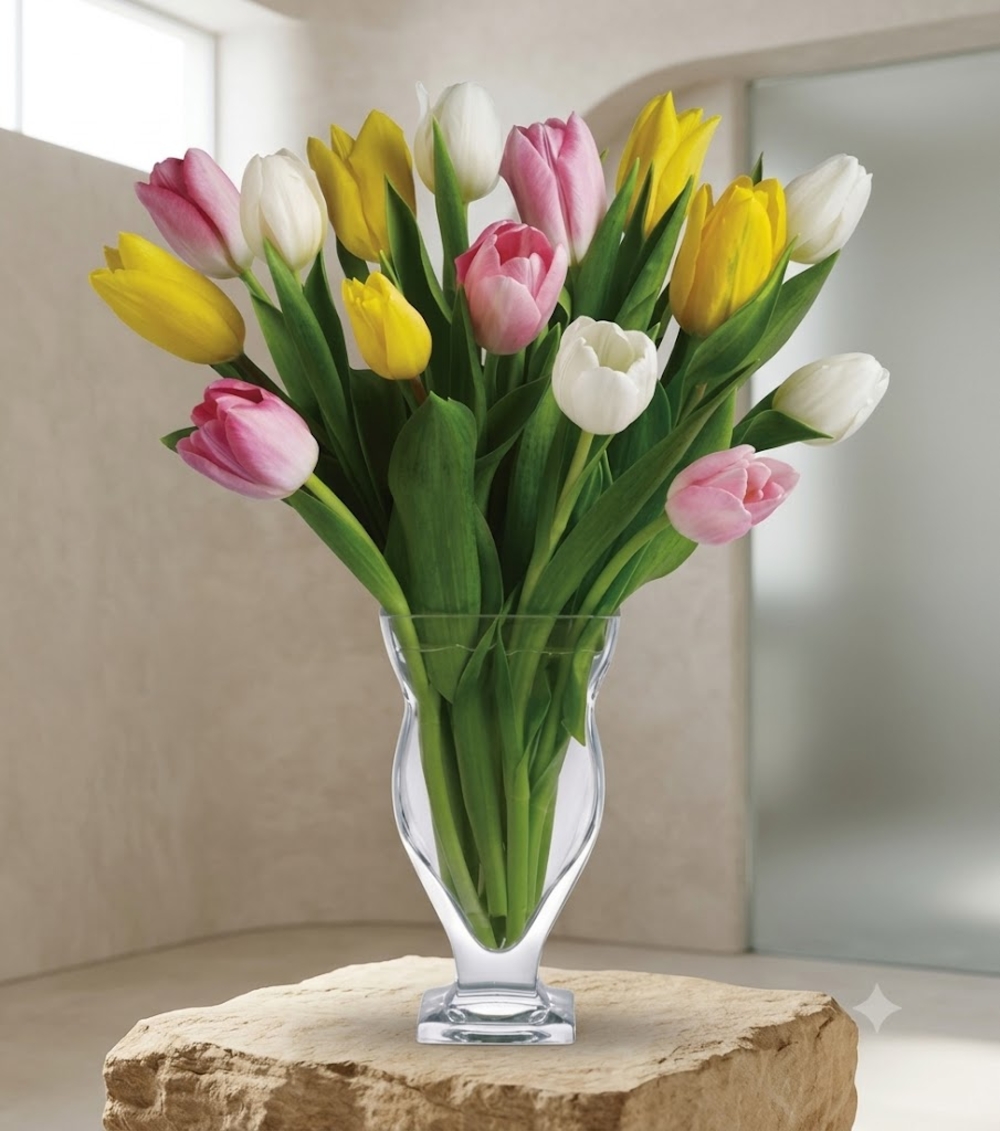 Mixed Color Tulip Bouquet in Vase