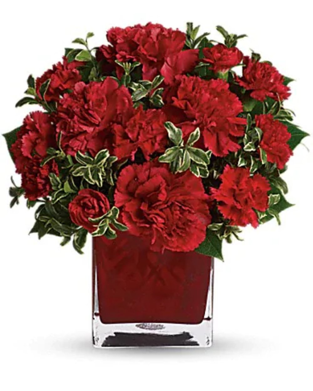 Vase with 10 Red Carnations & 5 Red Roses