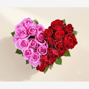 Heart Red and Pink Roses Arrangement
