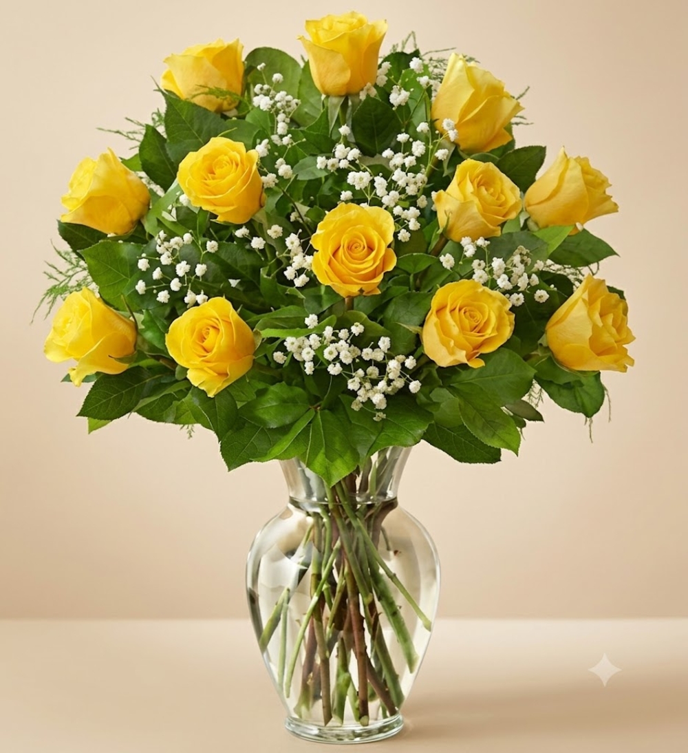 Yellow Roses with Baby's Breath