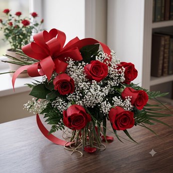 6 Red Roses with Baby’s Breath Bouquet