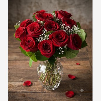 Red Rose and Baby’s Breath Vase Arrangement