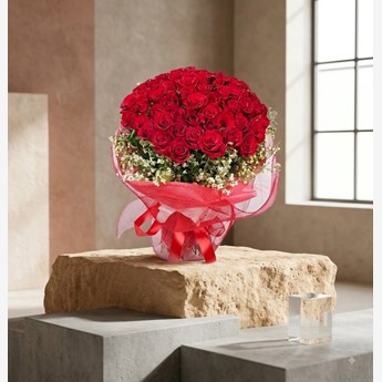 Red Roses with Baby’s Breath Bouquet