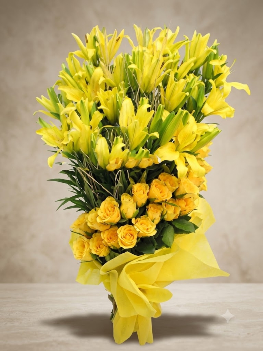 Yellow Lily and Rose Bouquet