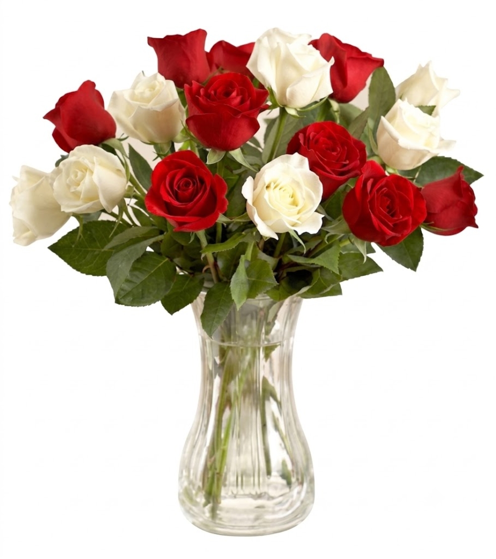 Red and White Roses Vase