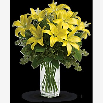 Vase with 5 Stems of Yellow Lilies