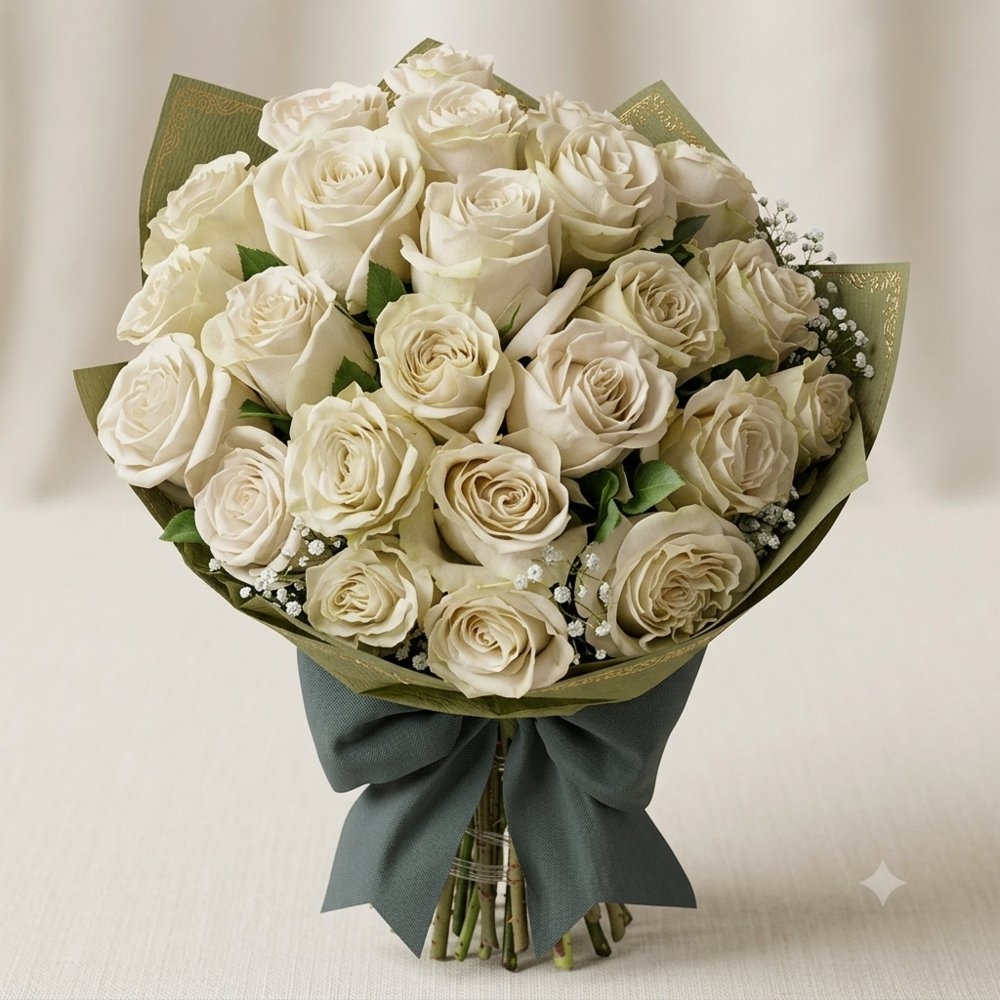 White Roses with Baby’s Breath