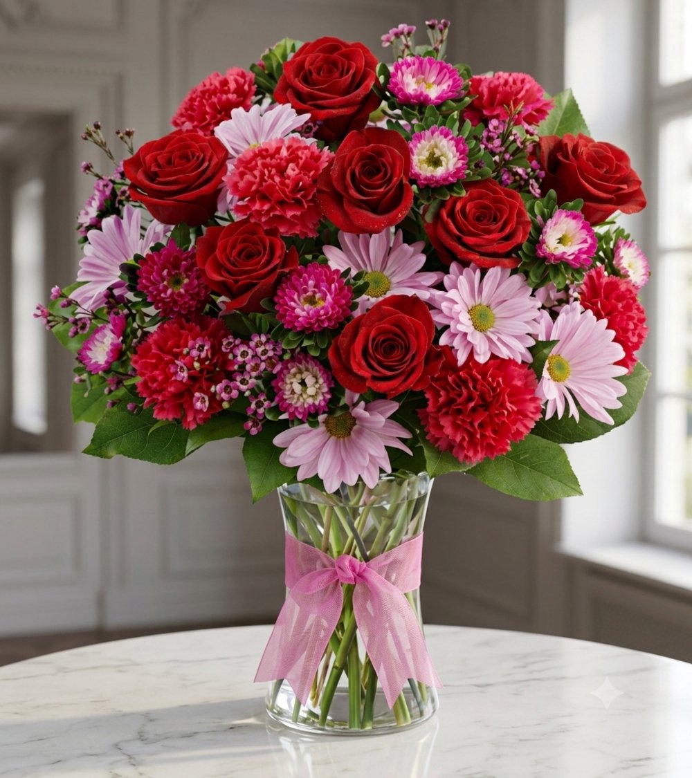 Red Carnations & Pink Chrysanthemums