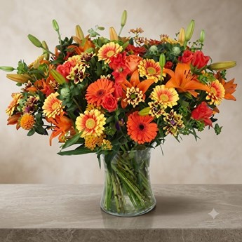 Orange Red and Yellow Mixed Flowers Bouquet