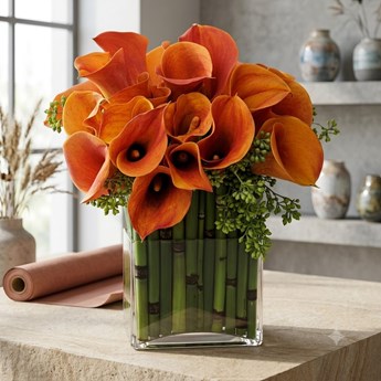 Orange Calla Lily Bouquet in Vase