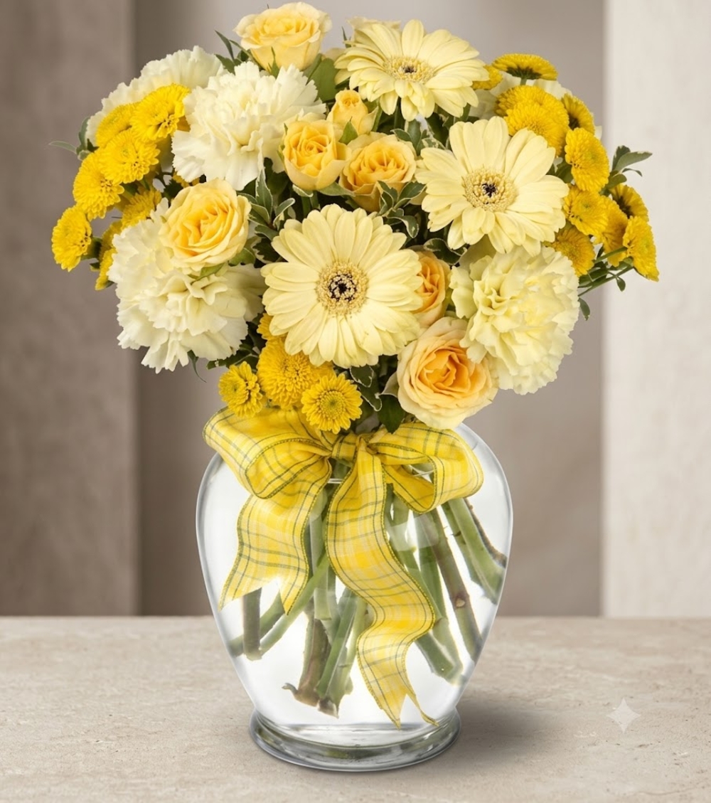 Yellow and White Roses and Gerberas