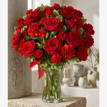 15 Fresh Red Roses in a Vase
